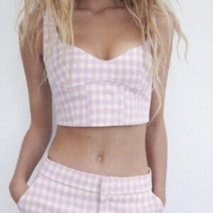 NWT ZARA | Gingham Bustier Crop Tank Top | Sz. S
